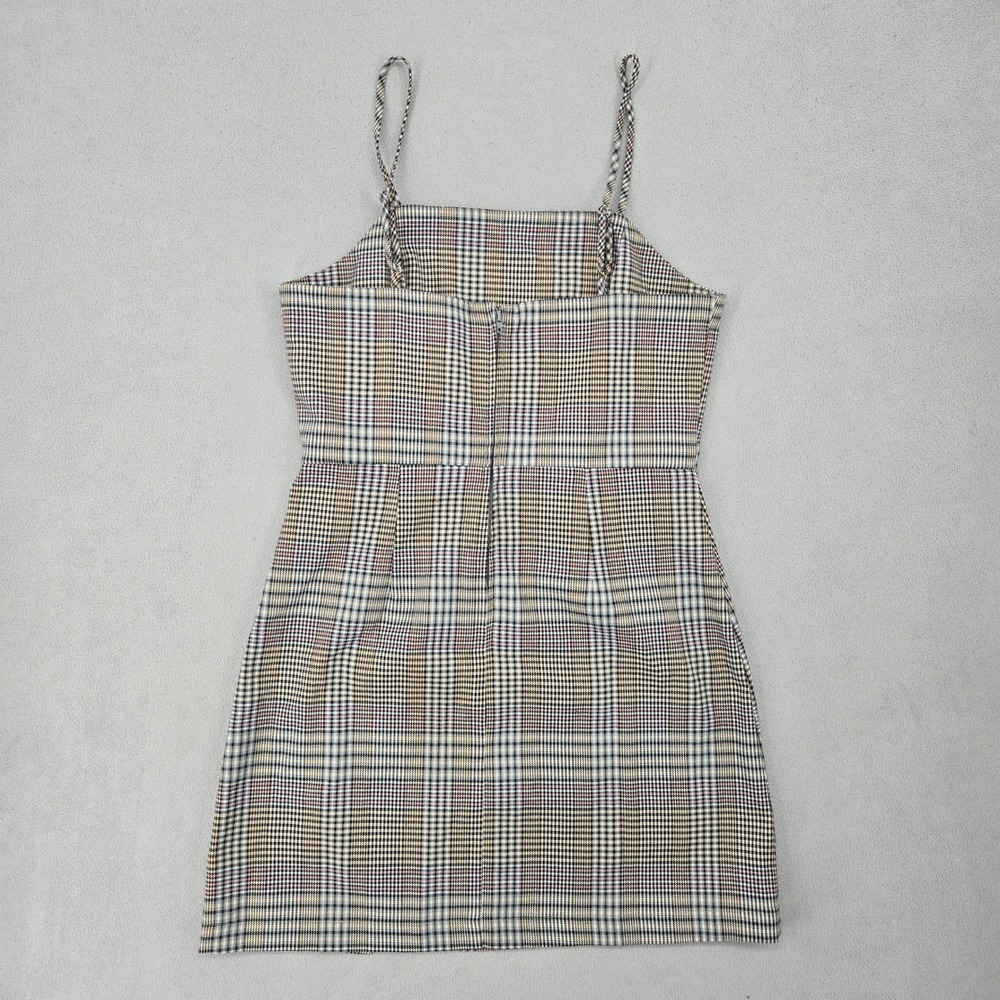 GB Womens Plaid Mini Dress Square‎ Neck Bodycon Academic Preppy Slit Hem - Picture 3 of 11
